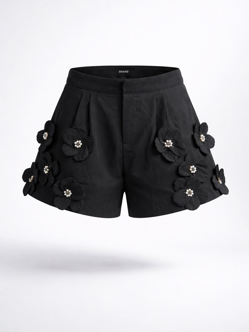 Embellished Black Floral flared Shorts ‼️MISSING BUTTON